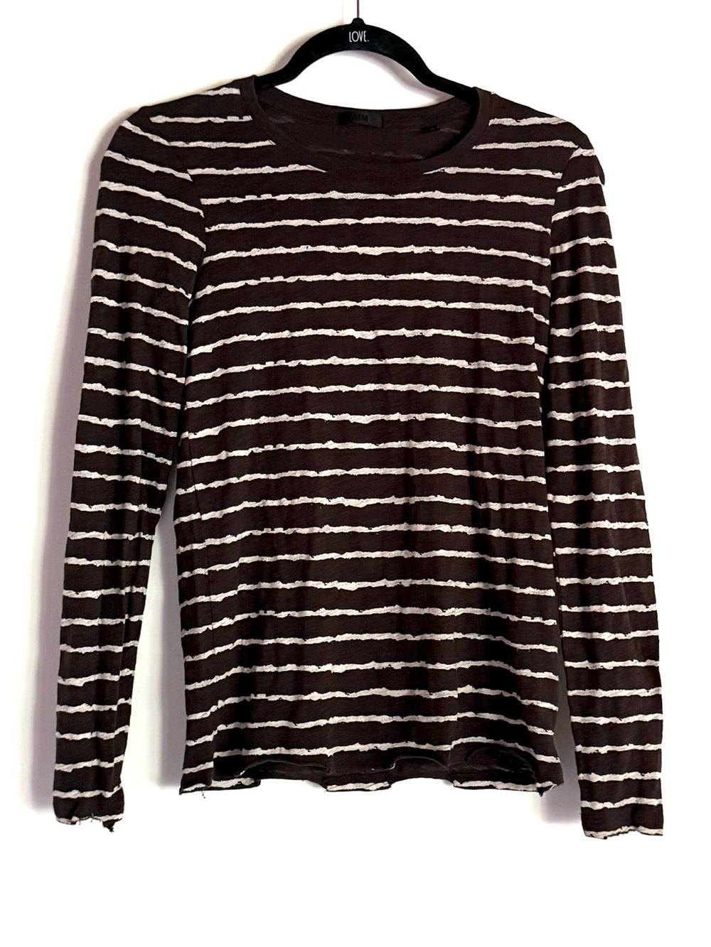 Anthony Thomas Melillo ATM long Sleeve Brown Shirt with Ragged Ivory Stripes